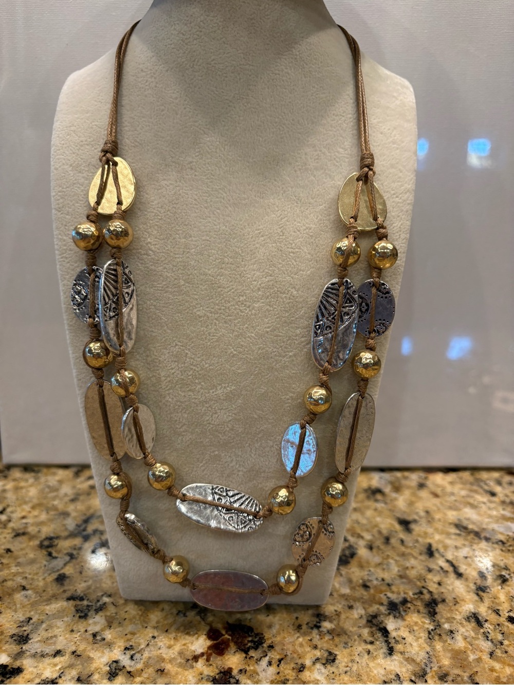 Chico's Two-Tone Gold and Silver Layered Bead Necklace